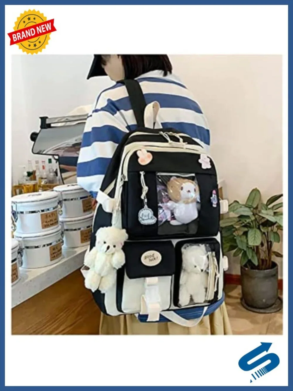 Kawaii Cute Nylon Backpack Set 17in Sports Bag w/ Shoulder Bag Pencil Case Tote